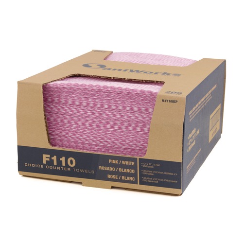 Cleaning & Janitorial Supplies | HOSPECO N-F110QCP Choice 12 in. x 21 in. 1-Ply Counter Foodservice Wiper - Pink/White (200/Carton) image number 0