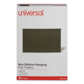 Universal UNV14153 1/5-Cut Tab, Box Bottom Hanging File Folders - Legal Size, Standard Green (25/Box)
