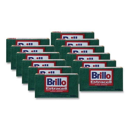 Sponges & Scrubbers | Brillo 21006 3.5 in. x 6.12 in. Commercial Heavy-Duty Scrub Sponge - Orange/Green (12/Carton) image number 0