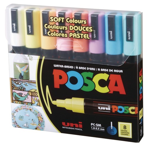 Permanent Markers | uni-ball PC5M8CSOFTCOLORS Medium Bullet Tip 1.8 mm/2.5 mm Water-Based Paint Markers - Assorted Colors (8/Set) image number 0