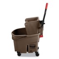 Mop Buckets | Rubbermaid Commercial FG758088BRN WaveBrake 2.0 35 Quart Plastic Side-Press Bucket/Wringer Combo - Brown image number 1