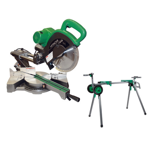 Miter Saws | Hitachi C10FSBP4-BNDL 10 in. Sliding Dual Compound Miter Saw and Portable Stand image number 0
