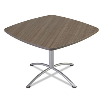 Iceberg 69747 iLand 42 in. x 42 in. x 29 in. Square Edgeband Cafe Table - Natural Teak/Silver