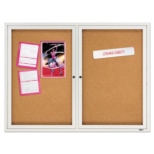  | Quartet 2124 48 in. x 36 in. Cork/Fiberboard Enclosed Cork Bulletin Board - Silver Aluminum Frame image number 0