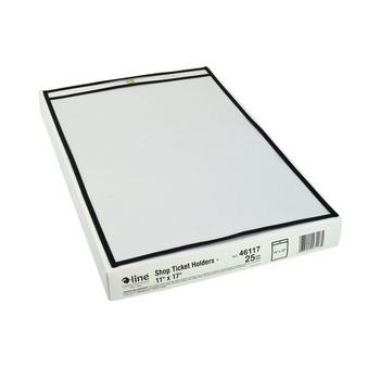 C-Line 46117 Super Heavy-Duty Top Load 11 in. x 17 in. Insert Stitched Shop Ticket Holders - Clear Front, Black Border (25/Box)
