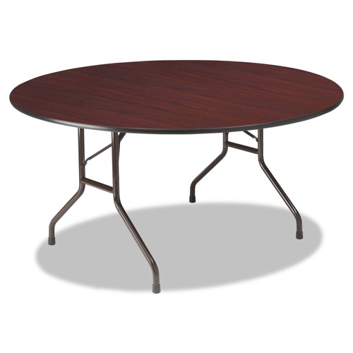  | Iceberg 55264 OfficeWorks 60 in. x 29 in. Round Mahogany Top Wood Folding Table with Gray Base image number 0
