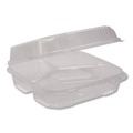 Food Trays, Containers, and Lids | Pactiv Corp. YCI811230000 Clearview 3-Compartment 5 oz. / 14 oz. Hinged Lid Food Containers - Clear (200/Carton) image number 1