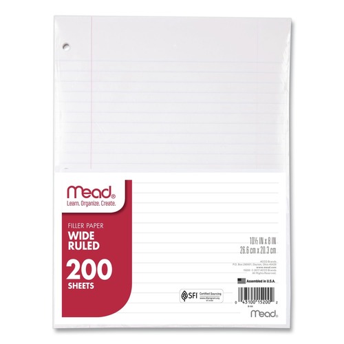 Office Jansan | Mead 15200 8 in. x 10.5 in. Wide/Legal Rule 3-Hole Filler Paper (200/Pack) image number 0