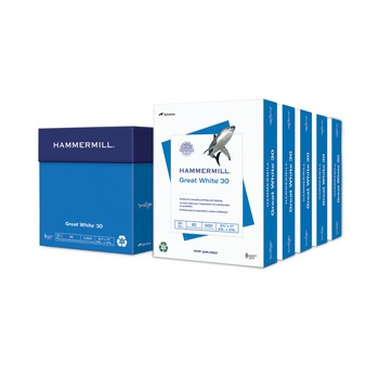 Hammermill 86710 92 Bright 20 lbs. Bond Weight 8.5 in. x 11 in. Great White 30 Recycled Print Paper - White (5 Reams/Carton)