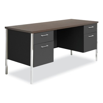 Alera 60 in. x 24 in. x 29.5 in. Double Pedestal Steel Credenza - Mocha/Black
