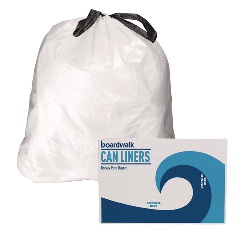 Trash Bags | Boardwalk BWK1DK100 13 gal. 0.8 mil Drawstring Kitchen Bags - White (100/Carton) image number 0