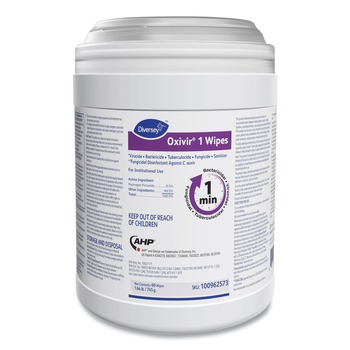 Diversey Care Oxivir 10 in. x 10 in. 1-Ply 1 Wipes - Characteristic Scent, White (60 Canister, 12 Canisters/Carton)