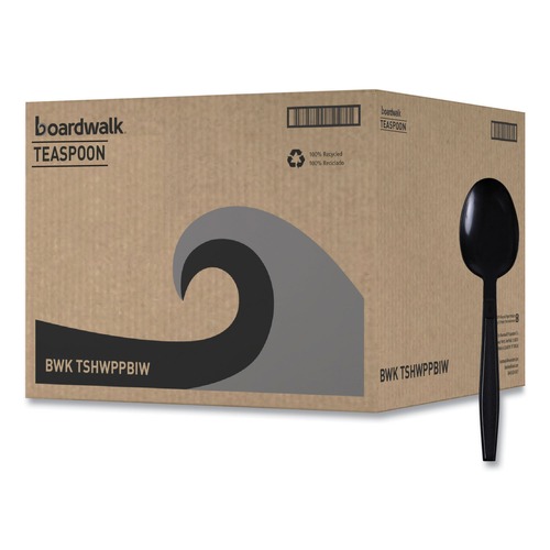 Cutlery | Boardwalk BWKTSHWPPBIW Heavyweight Wrapped Polypropylene Teapoons - Black (1000/Carton) image number 0