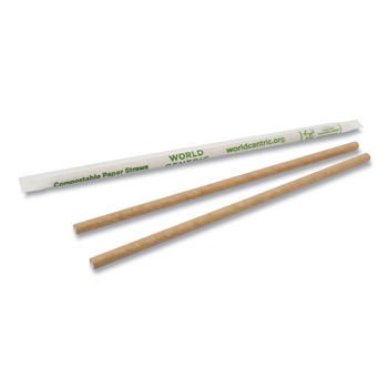 World Centric STPA8WK 8 in. Wrapped Sustainable Kraft Paper Straws - Natural (6000/Carton)