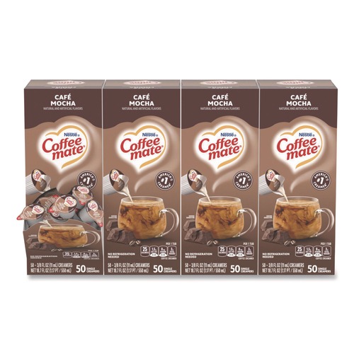 Food Service | Coffee-Mate 11002807 0.38 oz. Mini Cups Liquid Coffee Creamer - Cafe Mocha (200/Carton) image number 0