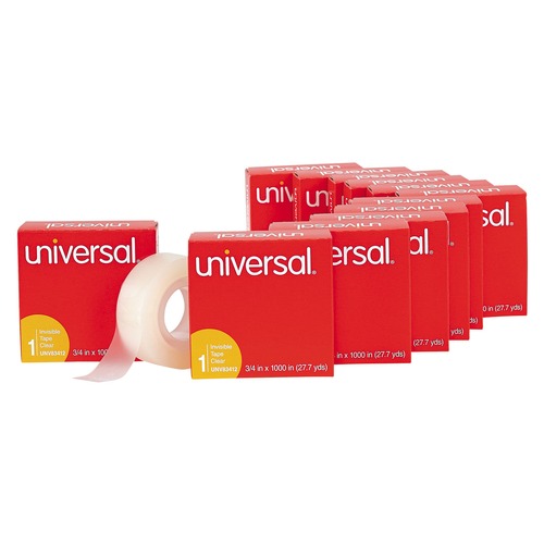 Universal UNV83412 0.75 in. x 83.33 ft. 1 in. Core Invisible Tape - Clear (12/Pack) image number 0