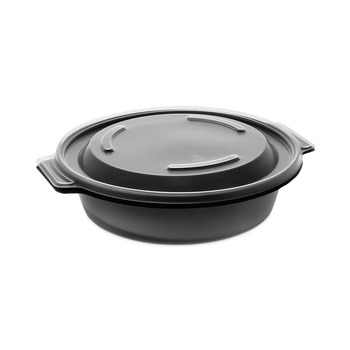 FOOD TRAYS CONTAINERS LIDS | Pactiv Corp. 0CN8071600BL EarthChoice 16 oz. Microwaveable Round Takeout Container with Lid - Black/Clear (252/Carton)