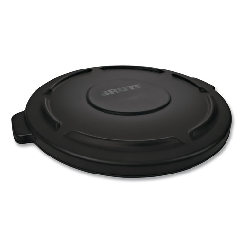 Trash Cans | Rubbermaid Commercial 1867532 BRUTE 22.25 in. Diameter Self-Draining Flat Top Lids for 32 Gallon Round BRUTE Containers - Black image number 0