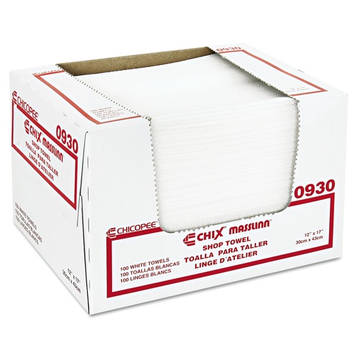  | Chix 0930 12 in. x 17 in. Masslinn Shop Towels - White (100/Pack, 12 Packs/Carton) image number 0