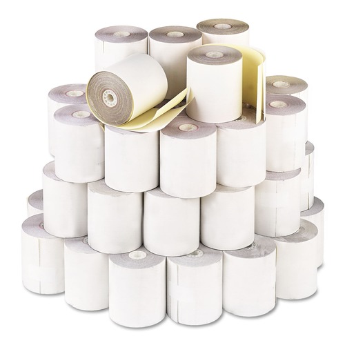  | PM Company 7685 Impact Printing 0.69 in. 3.25 in. x 80 ft. Carbonless Paper Rolls - White/Canary (60/Carton) image number 0