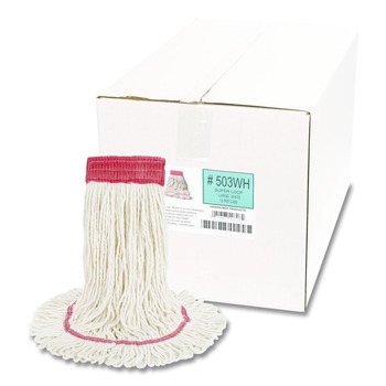 Boardwalk 5 in. Super Loop Cotton/Synthetic Fiber Wet Mop Head - Large, White (12/Carton)