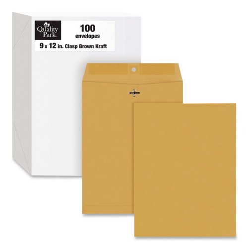 Office Jansan | Quality Park QUA37790 32 lbs. Bond Weight Kraft #10 1/2 Square Flap Clasp/Gummed Closure 9 in. x 12 in. Clasp Envelope - Brown Kraft (100/Box) image number 0