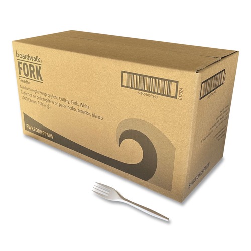 Food Service | Boardwalk BWKFORKPPMW 5.51 in. Mediumweight Polypropylene Fork Cutlery - White (1000/Carton) image number 0