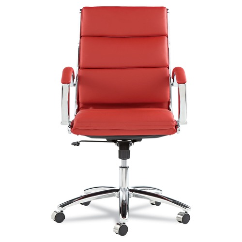Office Chairs | Alera ALENR4239 Neratoli Series Supports Up to 275 lbs. Mid-Back Slim Profile Faux Leather Chair - Red Seat/Back, Chrome Base image number 0