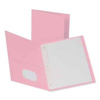 Oxford 11 in. x 8.5 in. 0.5 in. Capacity Twin-Pocket Folders with 3 Fasteners - Pink (25/Box)