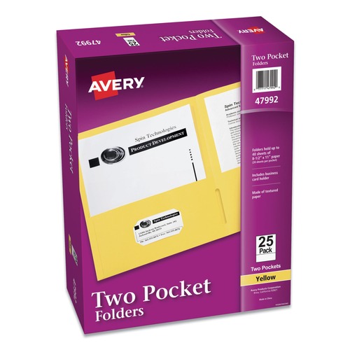 Office Jansan | Avery 47992 40 Sheet Capacity 11 in. x 8.5 in. Two-Pocket Folder - Yellow (25/Box) image number 0