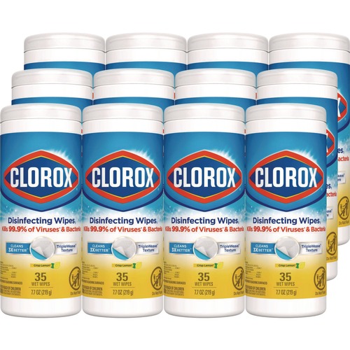 Disinfectants | Clorox 01594 7 in. x 8 in. 1-Ply Disinfecting Wipes - Crisp Lemon, White (35/Canister, 12 Canisters/Carton) image number 0