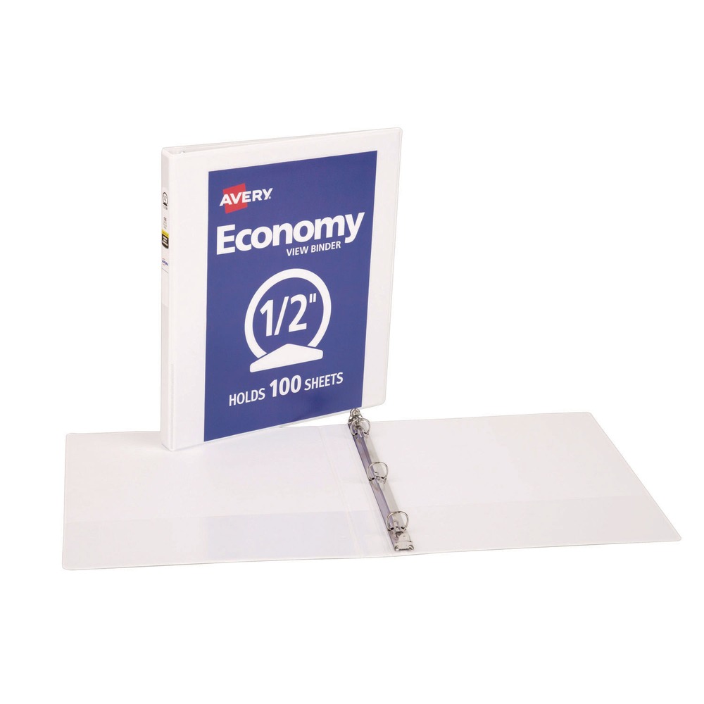 как выглядит Avery 5706 3 Round Ring 0.5" Capacity 11" x 8.5" Economy View Binder - White New фото