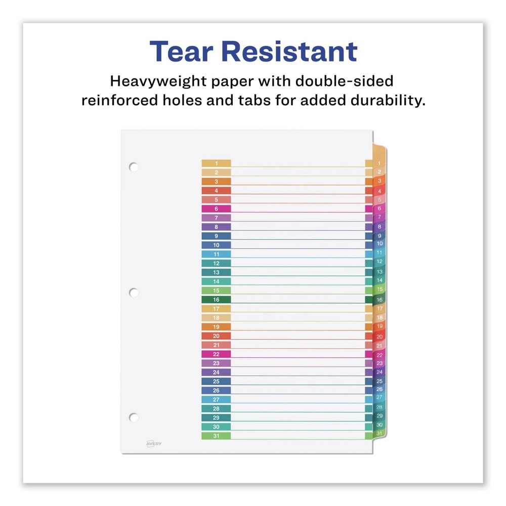 Avery 11129 Séparateurs 11" x 8,5" 31 onglets 1-31 - Onglets blancs/multicolores (1 pièce) Neuf - Photo 5/8