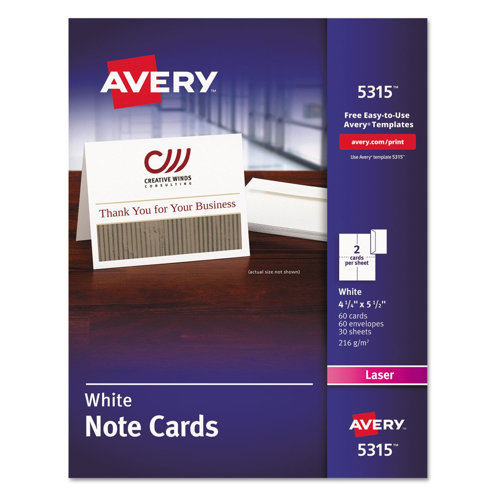 Avery 5315 60Pc. 41/4 in. x 51/2 in. Note Cards w/ Envelope (White