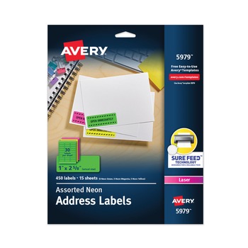 Avery 5979 450-Label 1 in. x 2-5/8 in. High-Vis ID Labels (Assorted Neo ...
