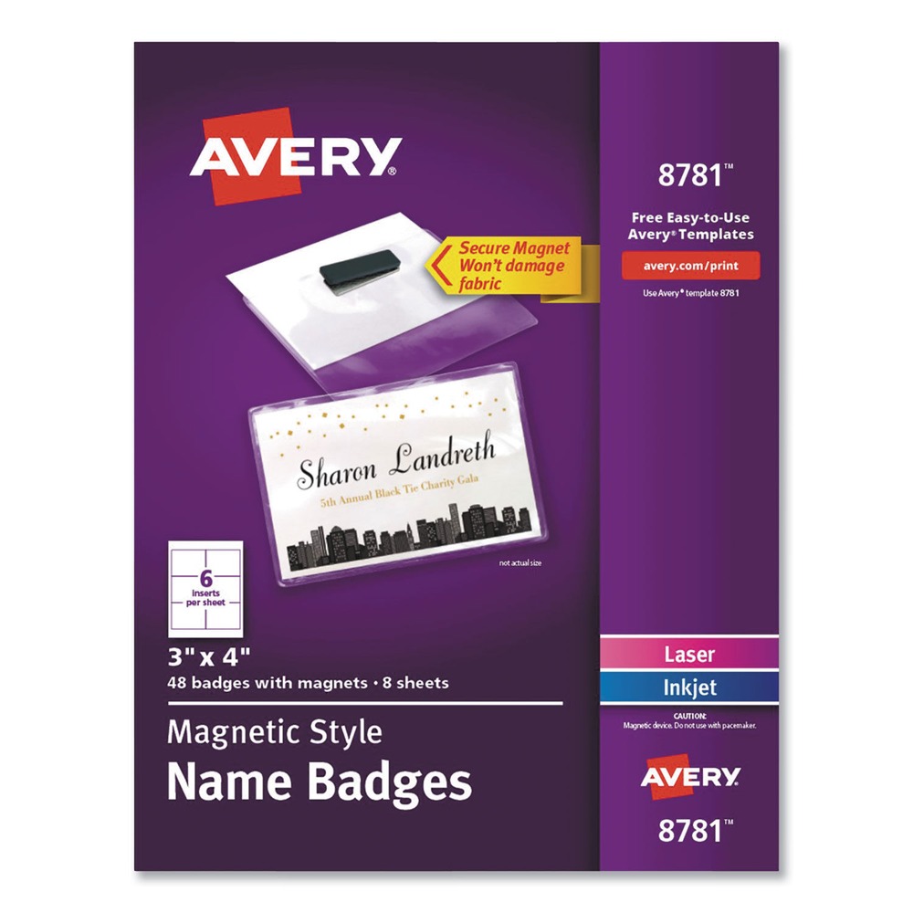 Avery 8781 4" x 3" Horizontal Magnetic Style Name Badge Kit - White (48/PK) New - Picture 1 of 6