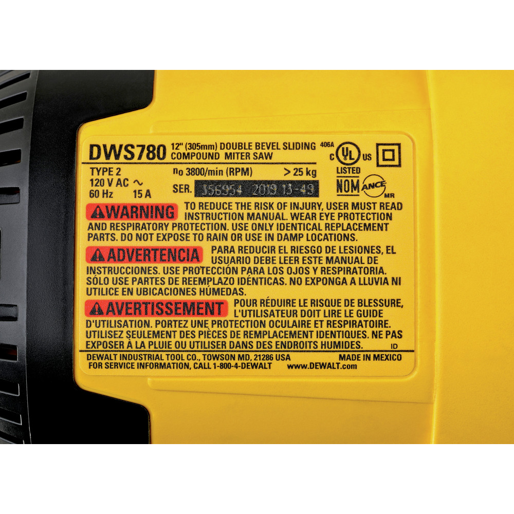 DEWALT 12 in. Dual Bevel Sliding Compound Miter Saw DWS780 Certified Refurbished - Photo 16/16
