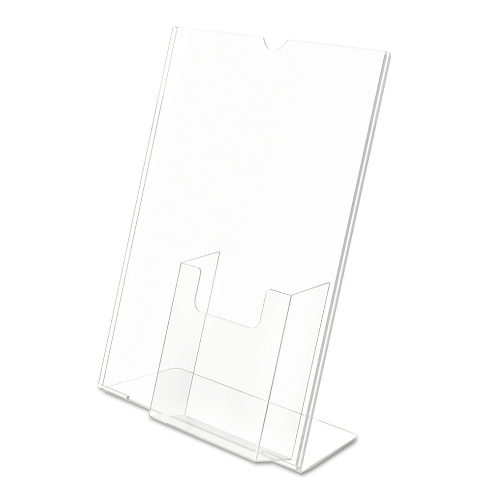 deflecto 590501 9 x 4.5 x 10.75 Slanted Sign Holder w/Front Pocket - Clear New - Picture 1 of 8