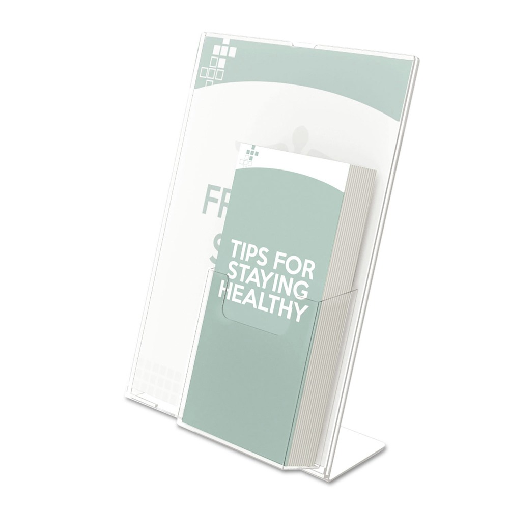 deflecto 590501 9 x 4.5 x 10.75 Slanted Sign Holder w/Front Pocket - Clear New - Picture 3 of 8