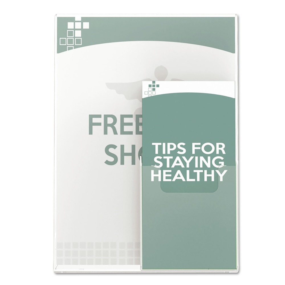 deflecto 590501 9 x 4.5 x 10.75 Slanted Sign Holder w/Front Pocket - Clear New - Picture 6 of 8
