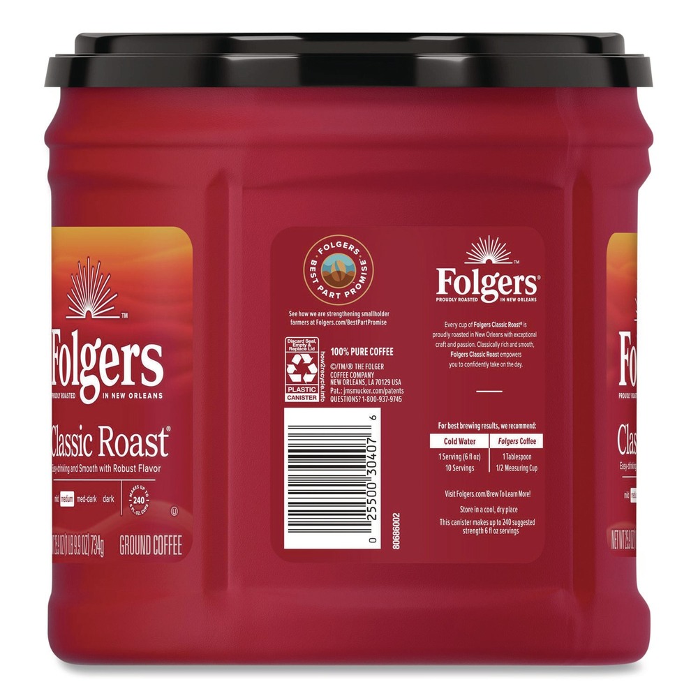 Folgers 20421CT 25,9 oz. Kanister Classic Roast Gemahlener Kaffee (6/Karton) Neu - Bild 5 von 11