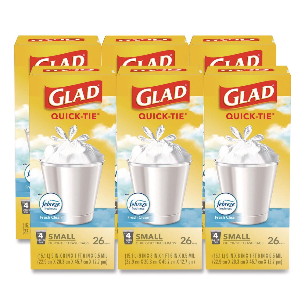 Glad 78812 8″ x 18″ 4 gal Small Trash Bags – Wht Febreze Fresh Clean 156/CT New