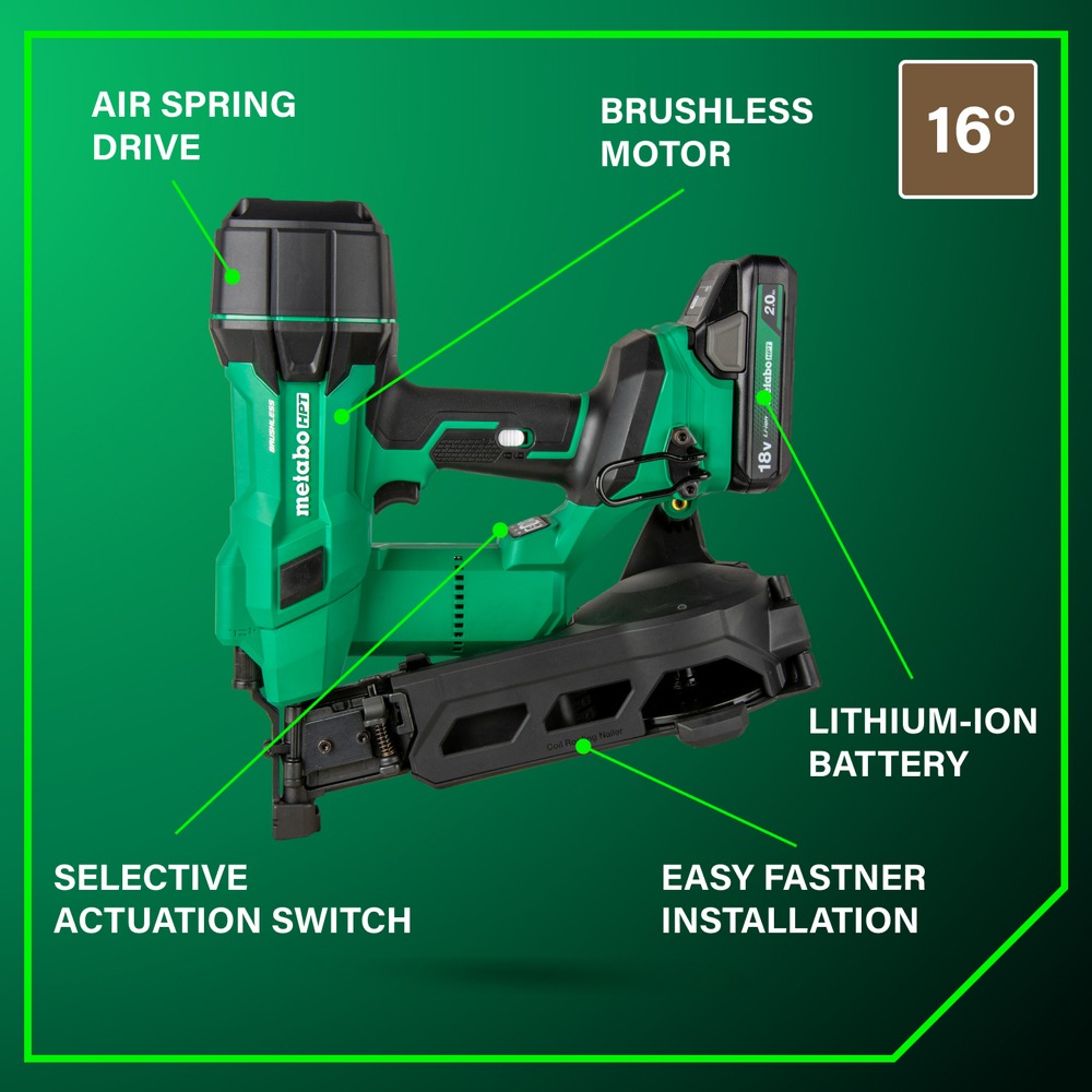 Metabo HPT NV1845DAM 18V MultiVolt Li-Ion CL Coildachnagler Set (2 Ah) Neu - Bild 4 von 11