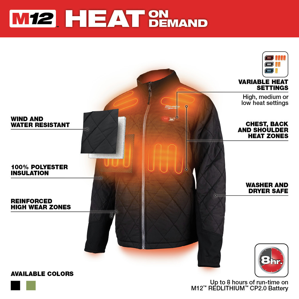 Milwaukee 203B202X M12 Heated AXIS Jacket (2X/Black) (Jacket Only) New