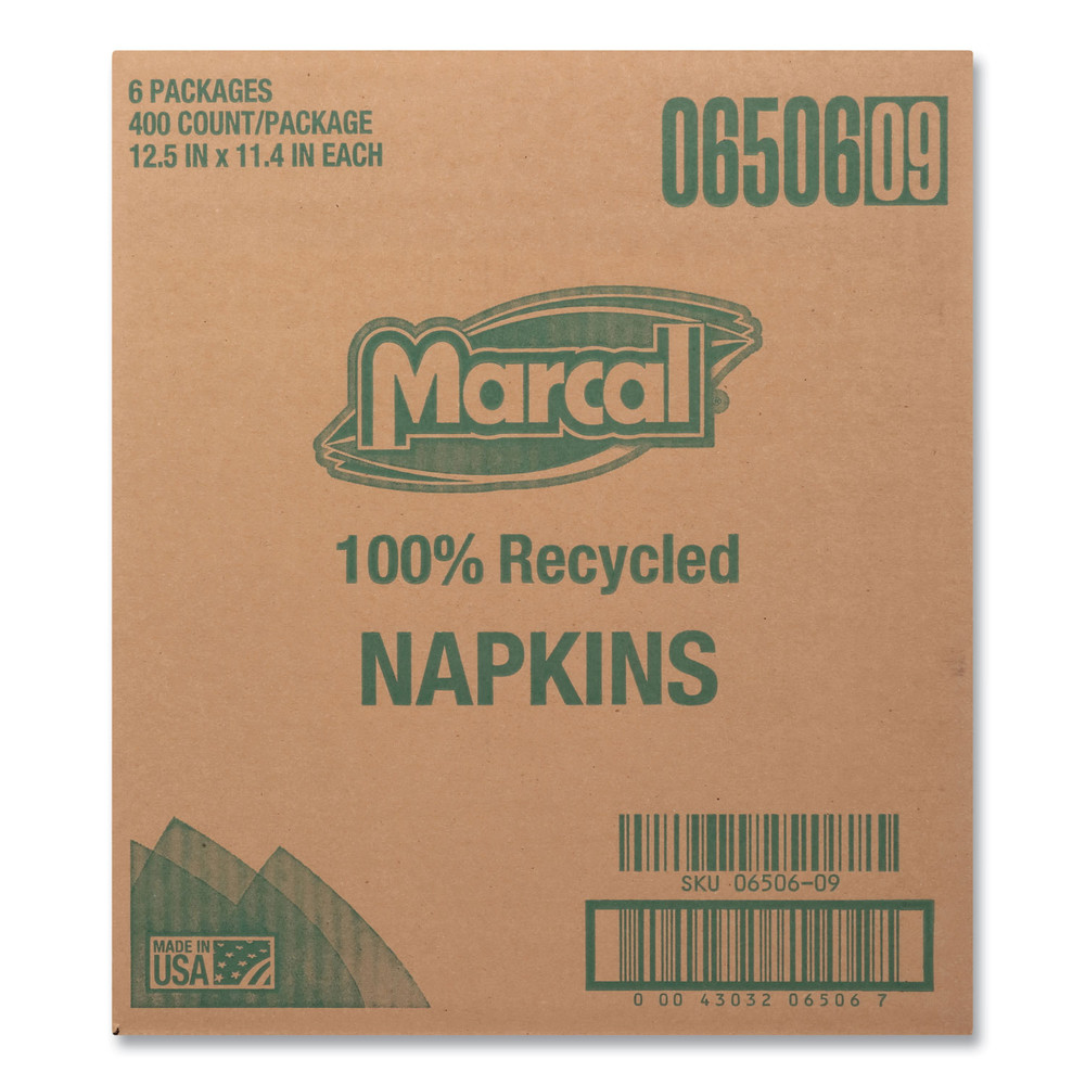 Marcal 6506 11.4" x 12.5" 100% Recycled Luncheon Napkins - White (6/CT) New