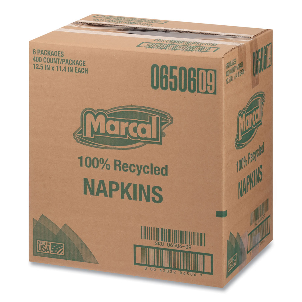 Marcal 6506 11.4" x 12.5" 100% Recycled Luncheon Napkins - White (6/CT) New