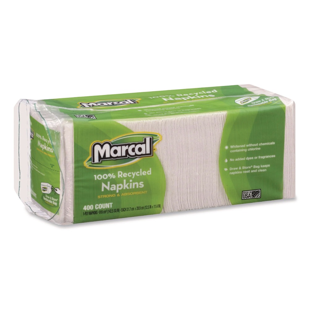 Marcal 6506PK 1-Ply Recycled Folded Lunch Napkins - White (400/Pack) New