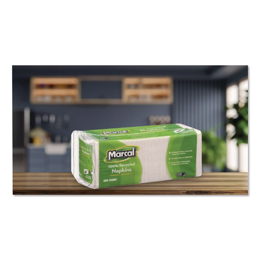 Marcal 6506PK 1-Ply Recycled Folded Lunch Napkins - White (400/Pack) New