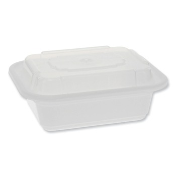 Newspring VERSAtainer Microwavable Containers, Rectangular, 12 oz, 4.5 x 5.5 x 2.12, White/Clear, Plastic, 150/Carton Newspring VERSAtainer Microwavable Containers, Rectangular, 12 oz, 4.5 x 5.5 x 2.12, White/Clear, Plastic, 150/Carton