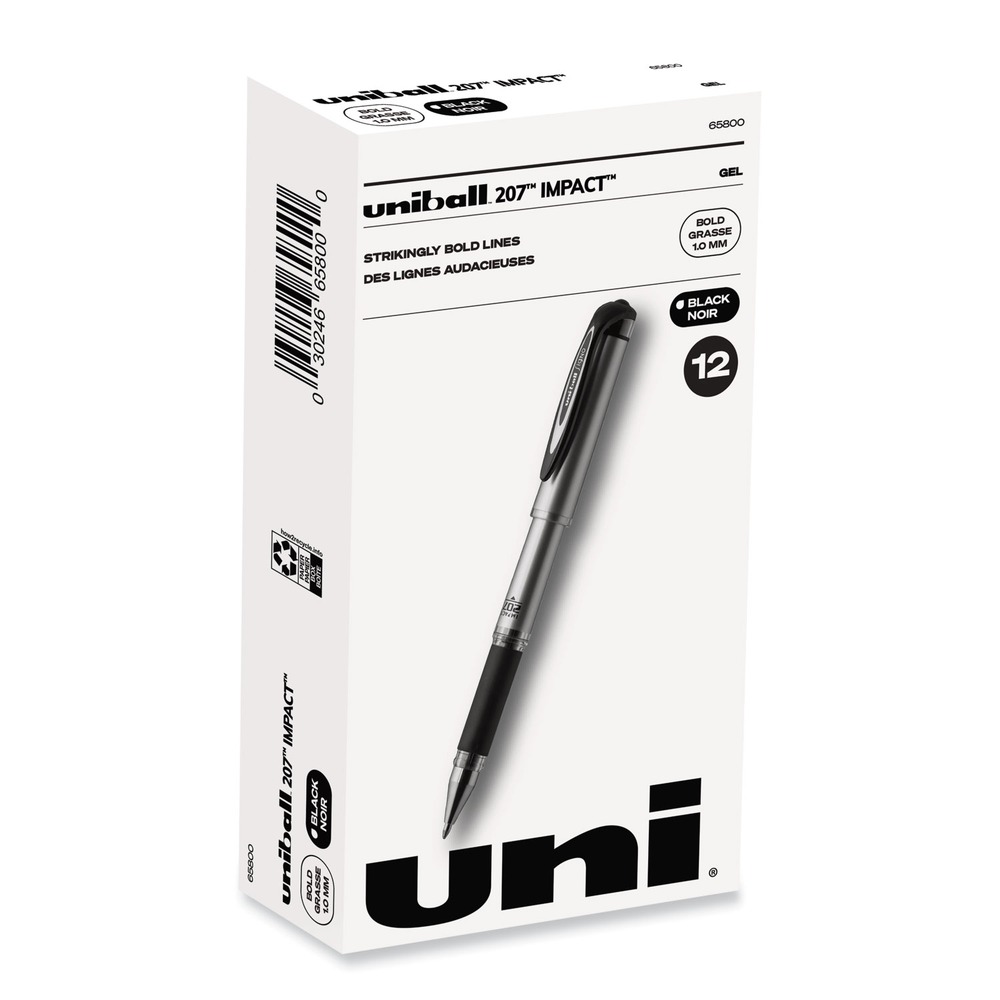penna gel a impatto uni-ball 65800 207 - inchiostro nero/argento/botte nera/audace 1-DZ nuova - Foto 1 di 11